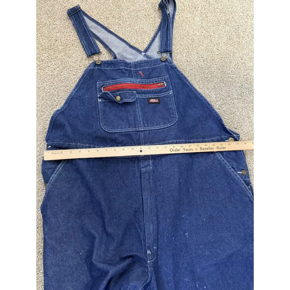 Dickies Bib Overalls Mens 2XL Blue Denim Jean Carpenter Utility Workwear - Picture 6 of 12